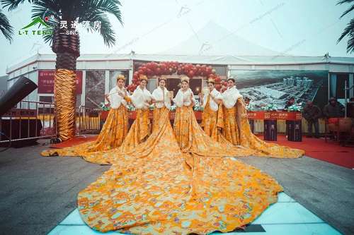 灵通篷房为河南商丘售楼处搭建绿色临时售楼中心