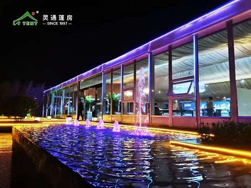 灵通篷房为河南商丘售楼处搭建绿色临时售楼中心